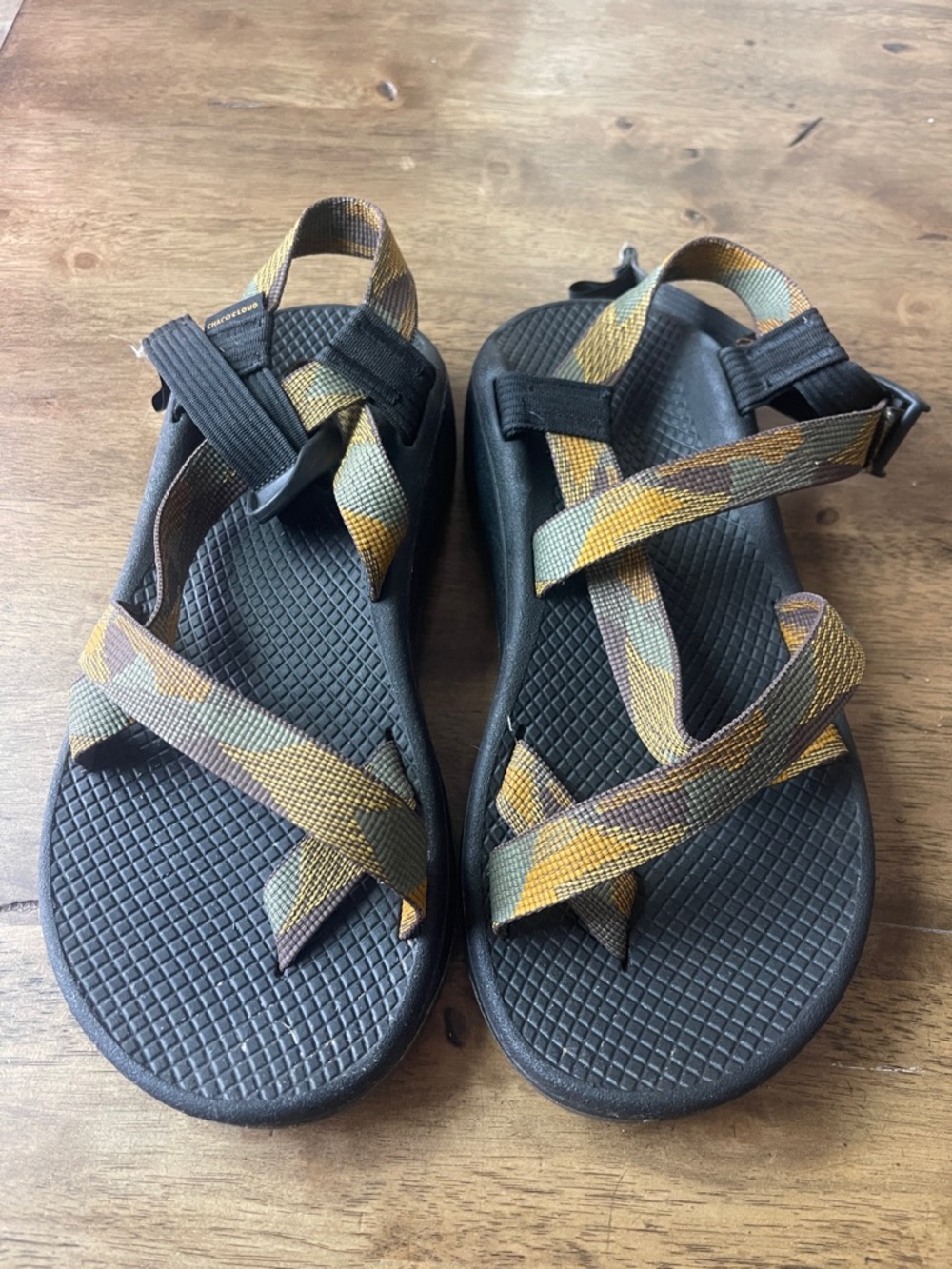 Chaco Men's Black Sandals with Green and Yellow Straps